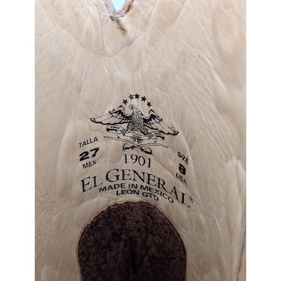 El General Cowboy Boots Mens Size 8 Stingray Lizard Zebra Stripe Pointed Toe - Picture 4 of 4